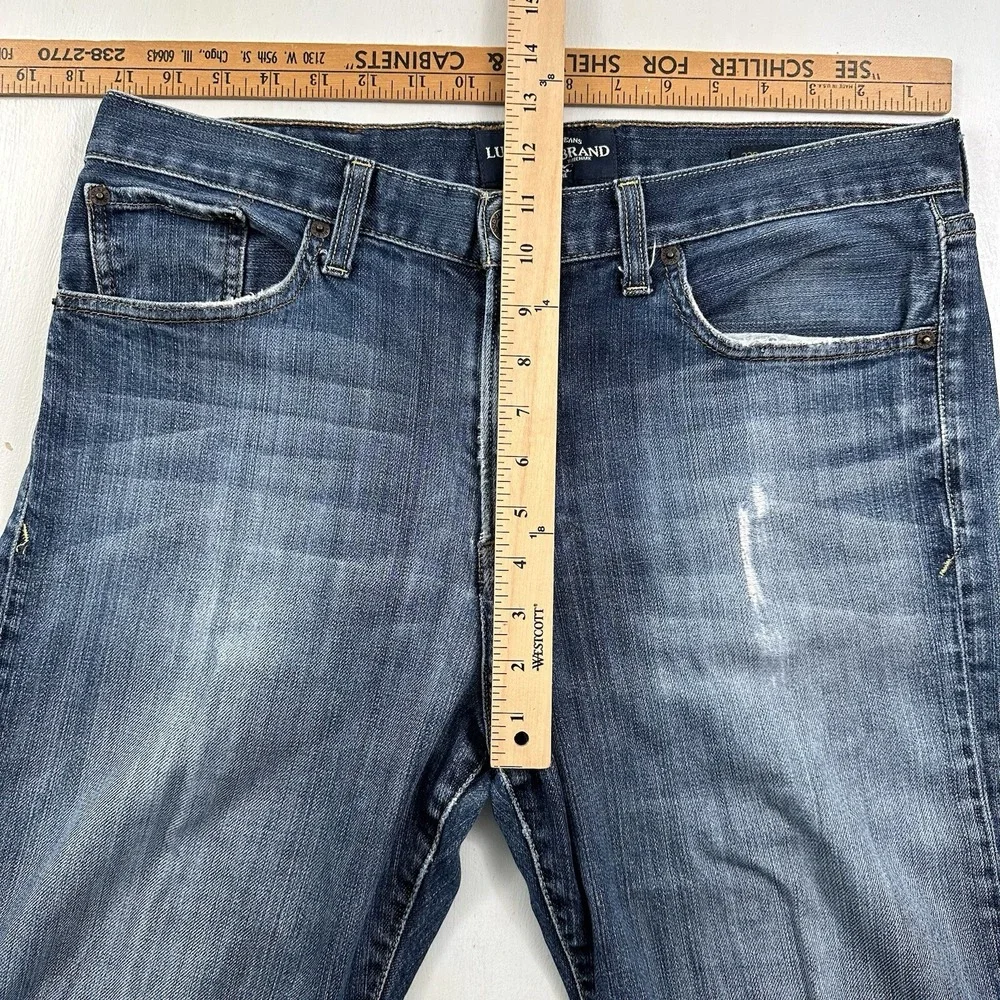 Lucky Brand 329 Straight Jeans Men actual 34x34‎ Blue Distressed Italian Denim